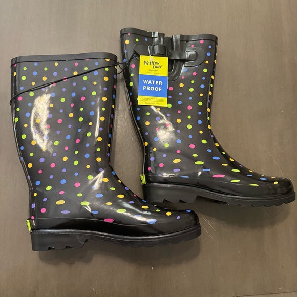 Western Chief Simple Dot Rain Boots, Navy, Women's 8 Water Proof - Picture 1 of 7